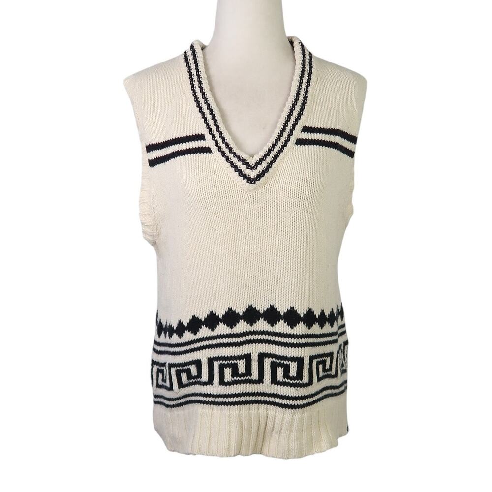 Kule The Dakota Intarsia Sweater Vest Cream and Black S